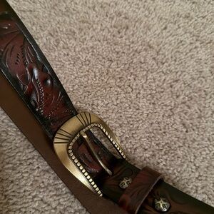 Patricia Nash Embossed Brown Leather Belt with Gold Buckle